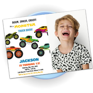 Monster Truck Birthday Einladungen Farben mit Foto
