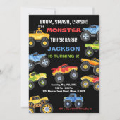 Monster Truck Birthday Einladungen Farben Schwarz (Vorderseite)