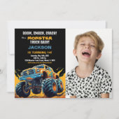 Monster Truck Birthday Einladungen Foto gelb (Vorderseite)