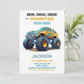 Monster Truck Birthday Einladungen Gelb (Stehend Vorderseite)