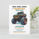 Monster Truck Birthday Einladungen Grün (Stehend Vorderseite)