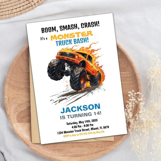 Monster Truck Birthday Einladungen Grün Blau