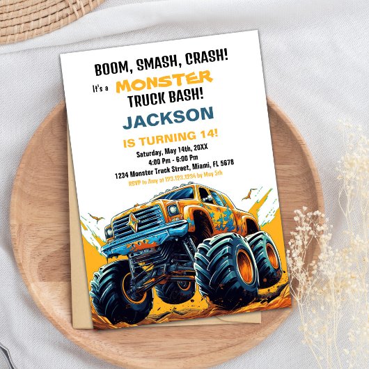 Monster Truck Birthday Einladungen Orange
