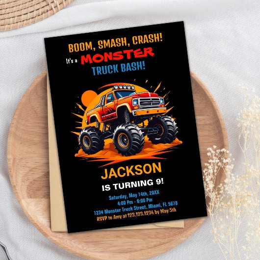 Monster Truck Birthday Einladungen Orange
