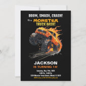 Monster Truck Birthday Einladungen Orange Feuer (Vorderseite)