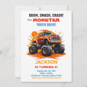 Monster Truck Birthday Einladungen Orange White (Vorderseite)
