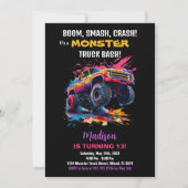 Monster Truck Birthday Einladungen Rosa Schwarz (Vorderseite)
