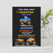 Monster Truck Birthday Einladungen Schwarz (Stehend Vorderseite)