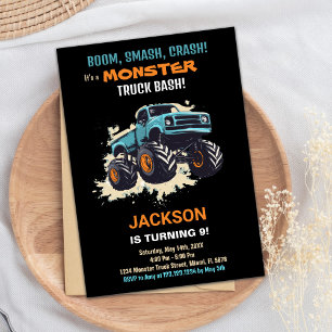 Monster Truck Birthday Einladungen Schwarz
