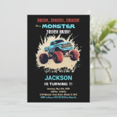 Monster Truck Birthday Einladungen Schwarz (Stehend Vorderseite)