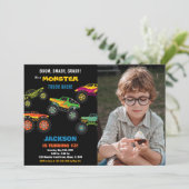 Monster Truck Birthday Einladungen Schwarzes Foto (Stehend Vorderseite)