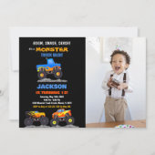 Monster Truck Birthday Einladungen Schwarzes Foto (Vorderseite)
