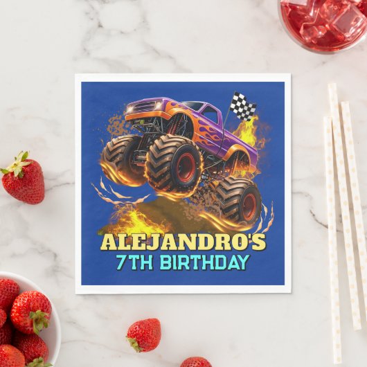 Monster Truck Birthday Fire Flames Serviette (Beispiel)