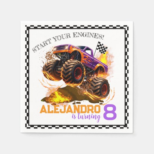 Monster Truck Birthday Fire Flames Serviette (Vorderseite)