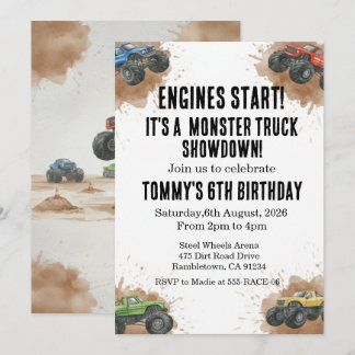 Monster Truck Birthday Invitation Einladung
