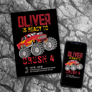 Monster Truck Birthday Party Einladung