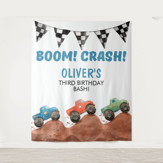 Monster Truck Birthday Photo backdrop Wandteppich (Vorderseite)