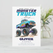 Monster Truck Blue Geburtstag Einladung (Stehend Vorderseite)