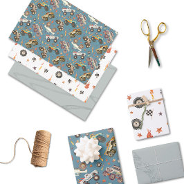 Monster Truck Blue Watercolor Modernes Set von 3 Geschenkpapier Set