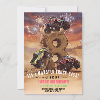 Monster Truck Boom Crash 8. Geburtstag Einladung