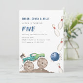 Monster Truck & Bowling Birthday Party Einladung (Stehend Vorderseite)