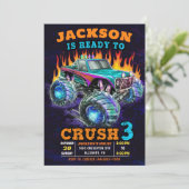 Monster Truck Boy 3. Geburtstagsparty Einladung (Stehend Vorderseite)