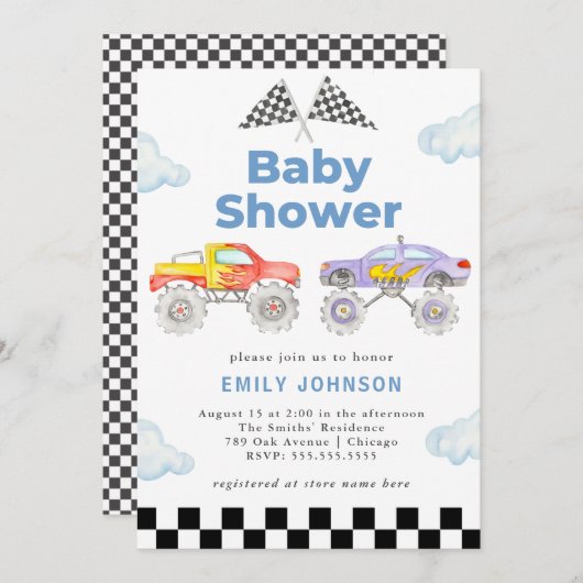 Monster Truck Boy Baby Shower Einladung (Vorne/Hinten)