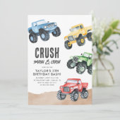 Monster Truck Boy Birthday Einladung (Stehend Vorderseite)