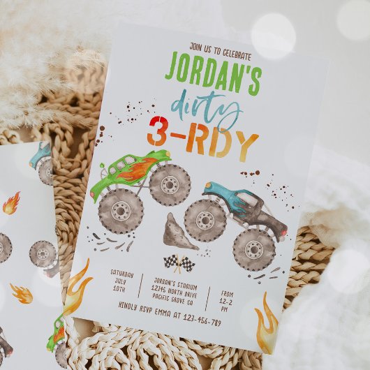 Monster Truck Boy Dirty 3-rdy 3rd Birthday Party Einladung