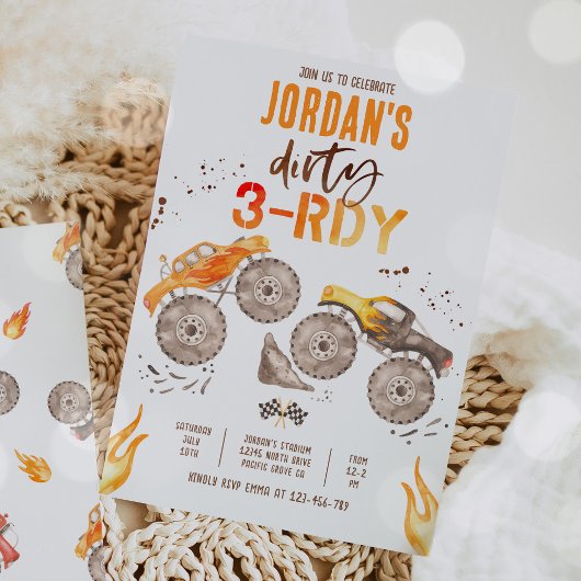 Monster Truck Boy Dirty 3-rdy 3rd Birthday Party Einladung