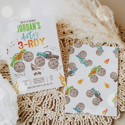 Monster Truck Boy Dirty 3-rdy 3rd Birthday Party Einladung