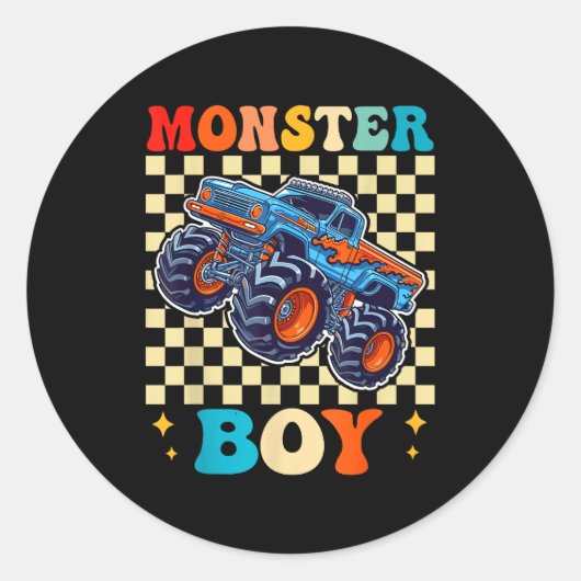 Monster Truck Boy Family Matching Monster Trucks B Runder Aufkleber (Vorderseite)