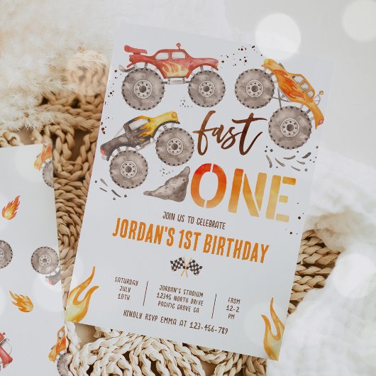 Monster Truck Boy Fast One 1st Birthday Party Einladung