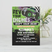 Monster Truck Boy Green Einladung (Stehend Vorderseite)