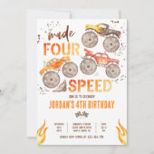 Monster Truck Boy Made Four Speed 4th Birthday Einladung (Vorderseite)