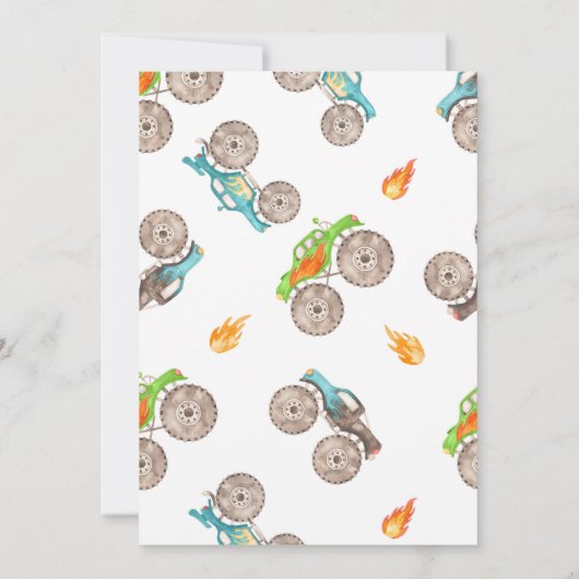 Monster Truck Boy Made Four Speed 4th Birthday Einladung (Rückseite)