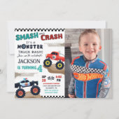 Monster Truck Boy Racing Geburtstag Foto Einladung (Vorderseite)