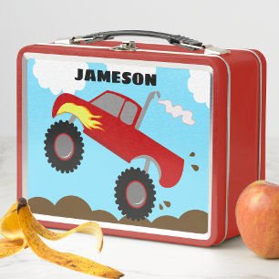 Monster Truck Boys Red Lunchbox Craft Supply Box
