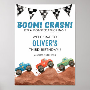 Monster Truck Bunte Autos Geburtstags Willkommenss Poster
