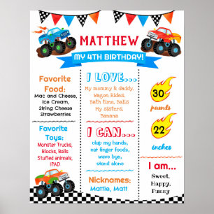 Monster Truck Cars Geburtstag Milestone Zeichenpos Poster