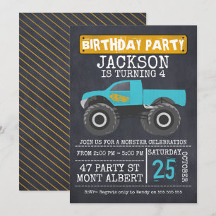 Monster Truck Chalboard Geburtstagsparty Einladung