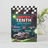 Monster Truck Childrens Geburtstag Einladung (Stehend Vorderseite)