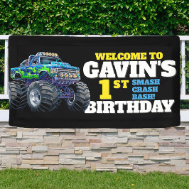 Monster Truck Cool Blue 1. Geburtstag Custom Vinyl Banner