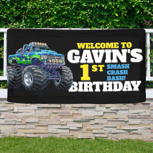 Monster Truck Cool Blue 1. Geburtstag Custom Vinyl Banner