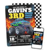 Monster Truck Cool Blue 3. Geburtstag Personalisie Einladung