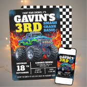 Monster Truck Cool Blue 3. Geburtstag Personalisie Einladung