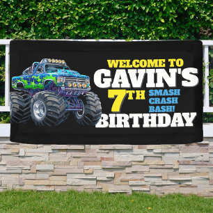 Monster Truck Cool Blue 7. Geburtstag Custom Vinyl Banner