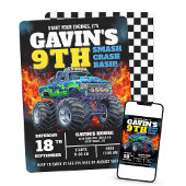 Monster Truck Cool Blue 9. Geburtstag Personalisie Einladung