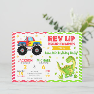 Monster Truck & Dinosaur Geburtstagseinladung Einladung