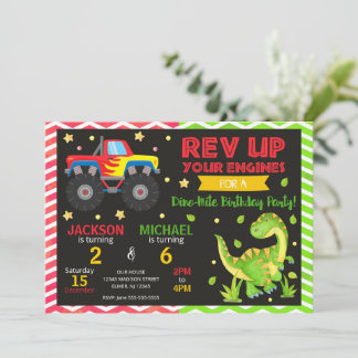 Monster Truck & Dinosaur gemeinsames Geburtstagsei Einladung